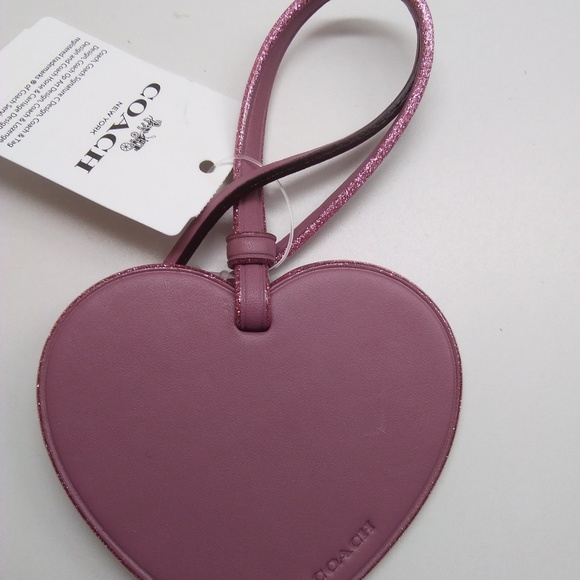 Coach New Mauve Leather Heart Hang Tag